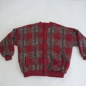 Vintage MaCaine Burgundy Brown Plaid Quilted Lined Knit Cardigan Gorpcore 2X